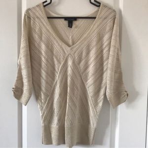 Cream sweater w gold shimmer threads & 3/4 sleeves